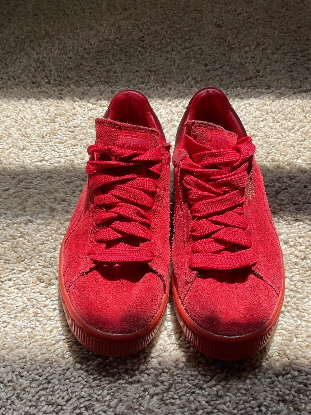 Women’s Red Puma Suede Low-Top Sneakers